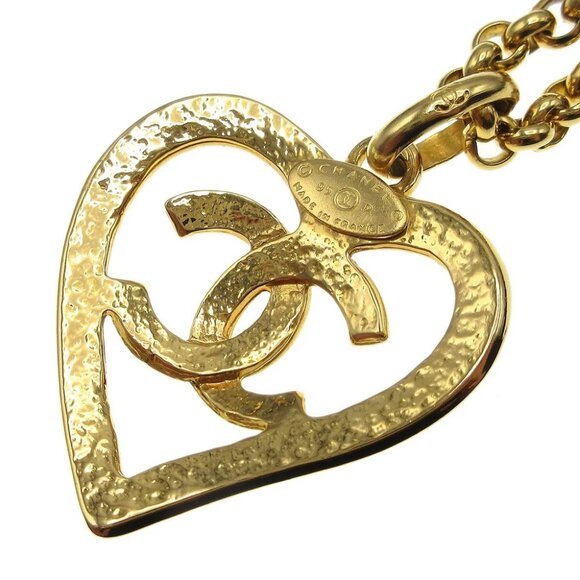 Chanel Heart Chain Pendant Necklace Gold 95P - Picture 3 of 5